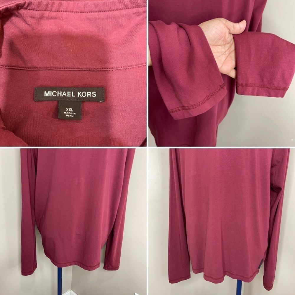 Michael Kors Mens Sweater 2XL Mock Neck Red Half Zip - Picture 6 of 14